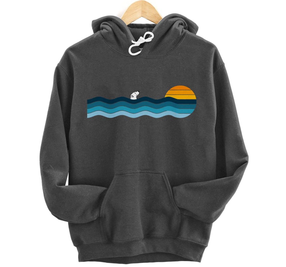 Polar Bear Alone In The Ocean - Vintage Retro Sunset Pullover Hoodie