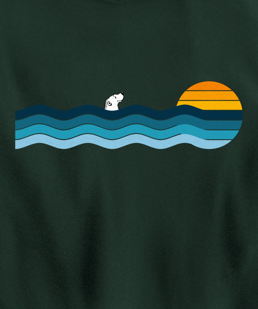Polar Bear Alone In The Ocean - Vintage Retro Sunset Pullover Hoodie