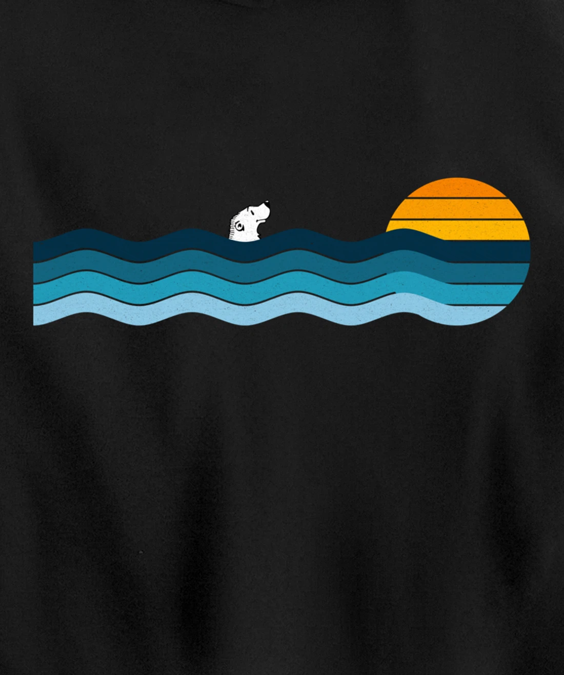 Polar Bear Alone In The Ocean - Vintage Retro Sunset Pullover Hoodie