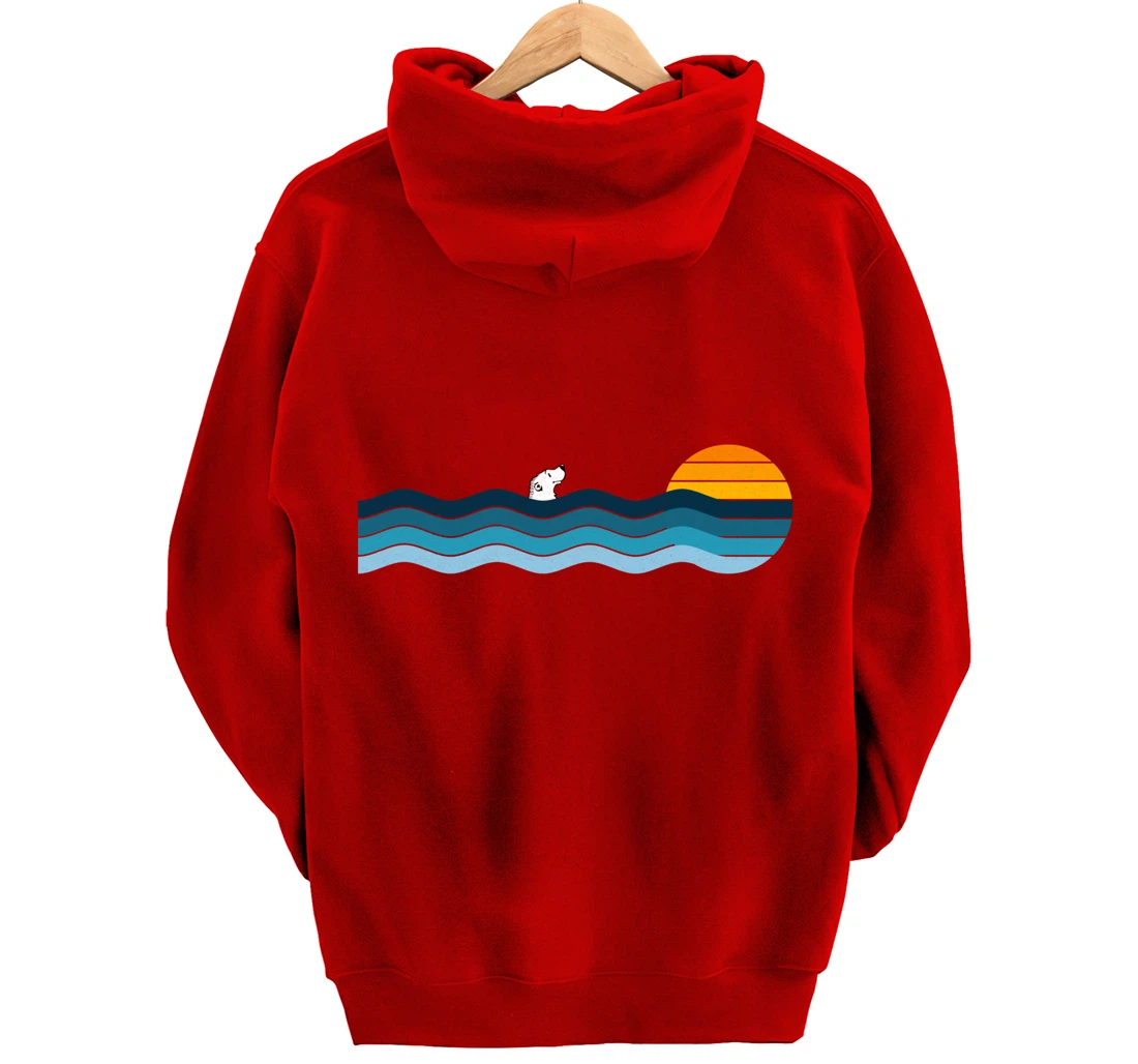 Polar Bear Alone In The Ocean - Vintage Retro Sunset Pullover Hoodie