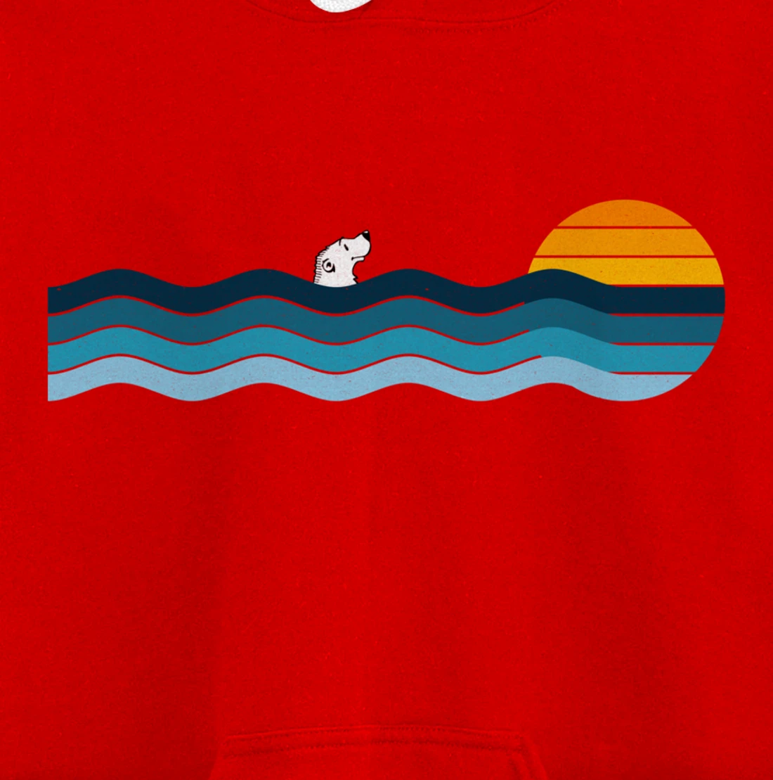 Polar Bear Alone In The Ocean - Vintage Retro Sunset Pullover Hoodie