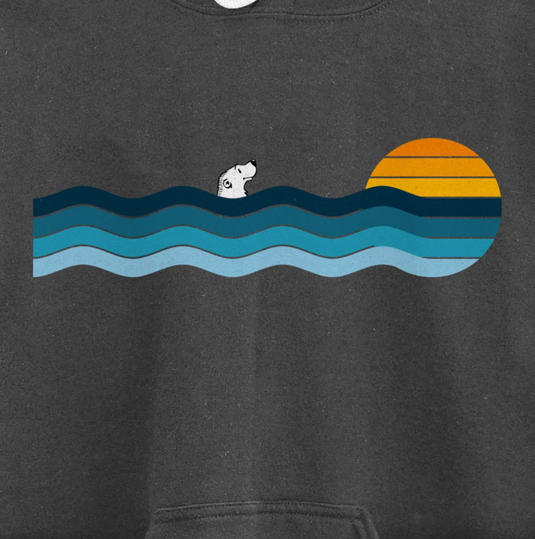 Polar Bear Alone In The Ocean - Vintage Retro Sunset Pullover Hoodie