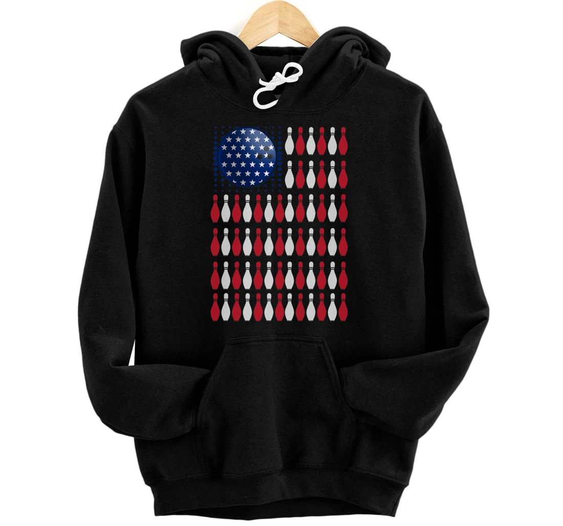 American Flag Bowling Shirt Bowler Gifts For Bowling Team Pullover Hoodie