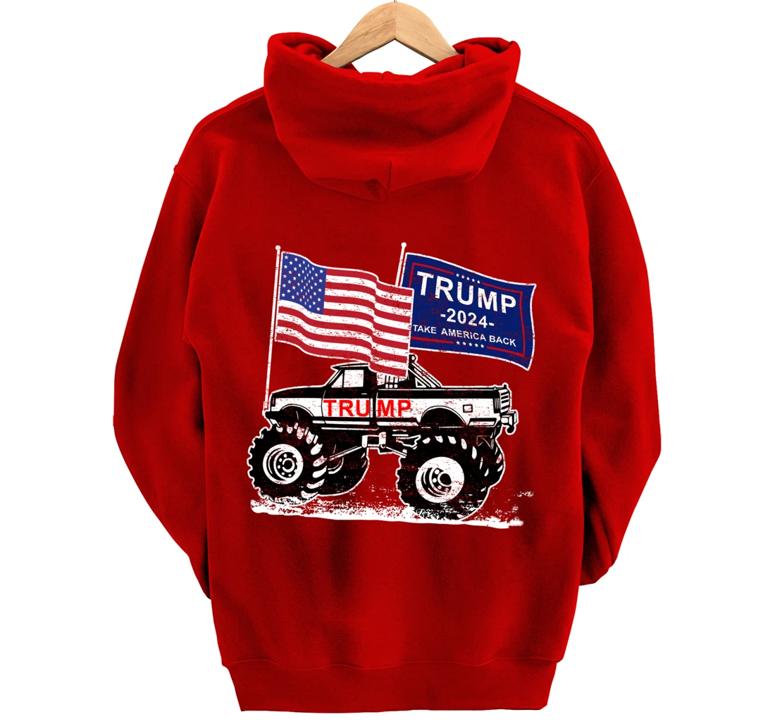 Trump Monster Truck Rally, Trump Flag, Trump 2024 Pullover Hoodie