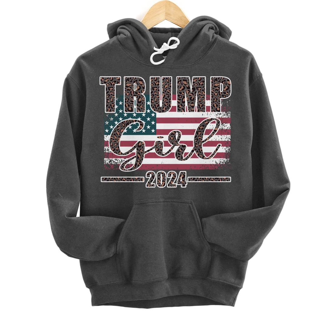 Trump Girl 2024 Pro Trump Supporter for Women Leopard Print Pullover Hoodie