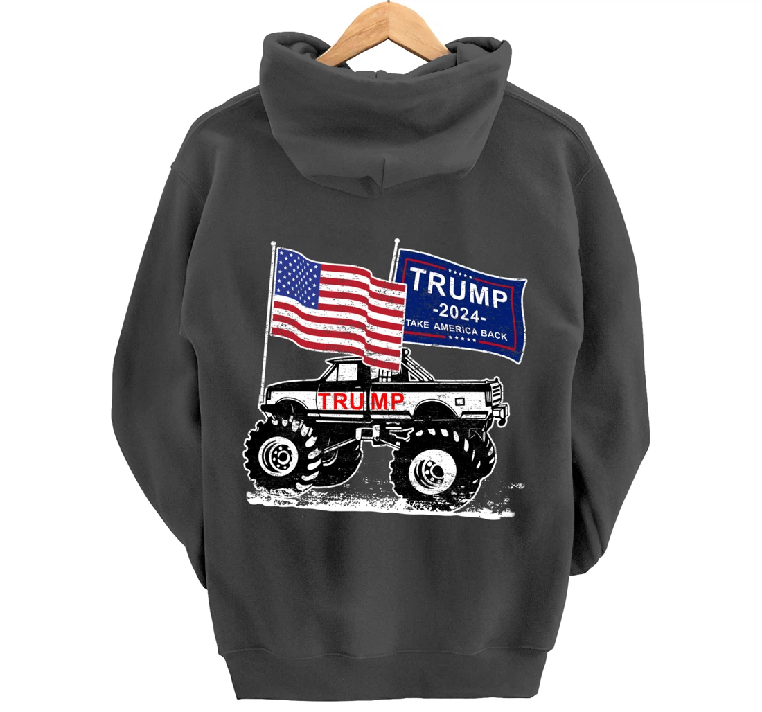 Trump Monster Truck Rally, Trump Flag, Trump 2024 Pullover Hoodie