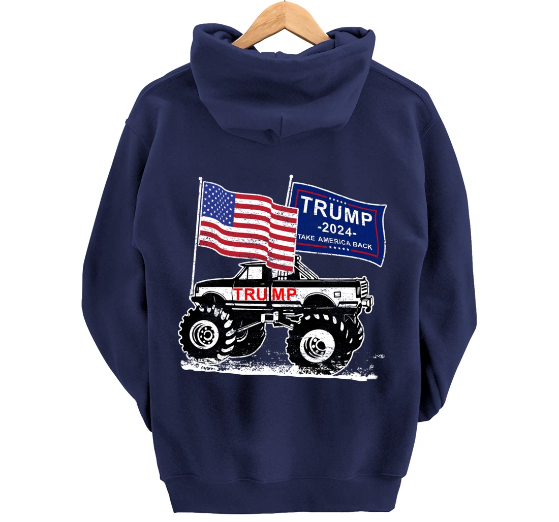 Trump Monster Truck Rally, Trump Flag, Trump 2024 Pullover Hoodie