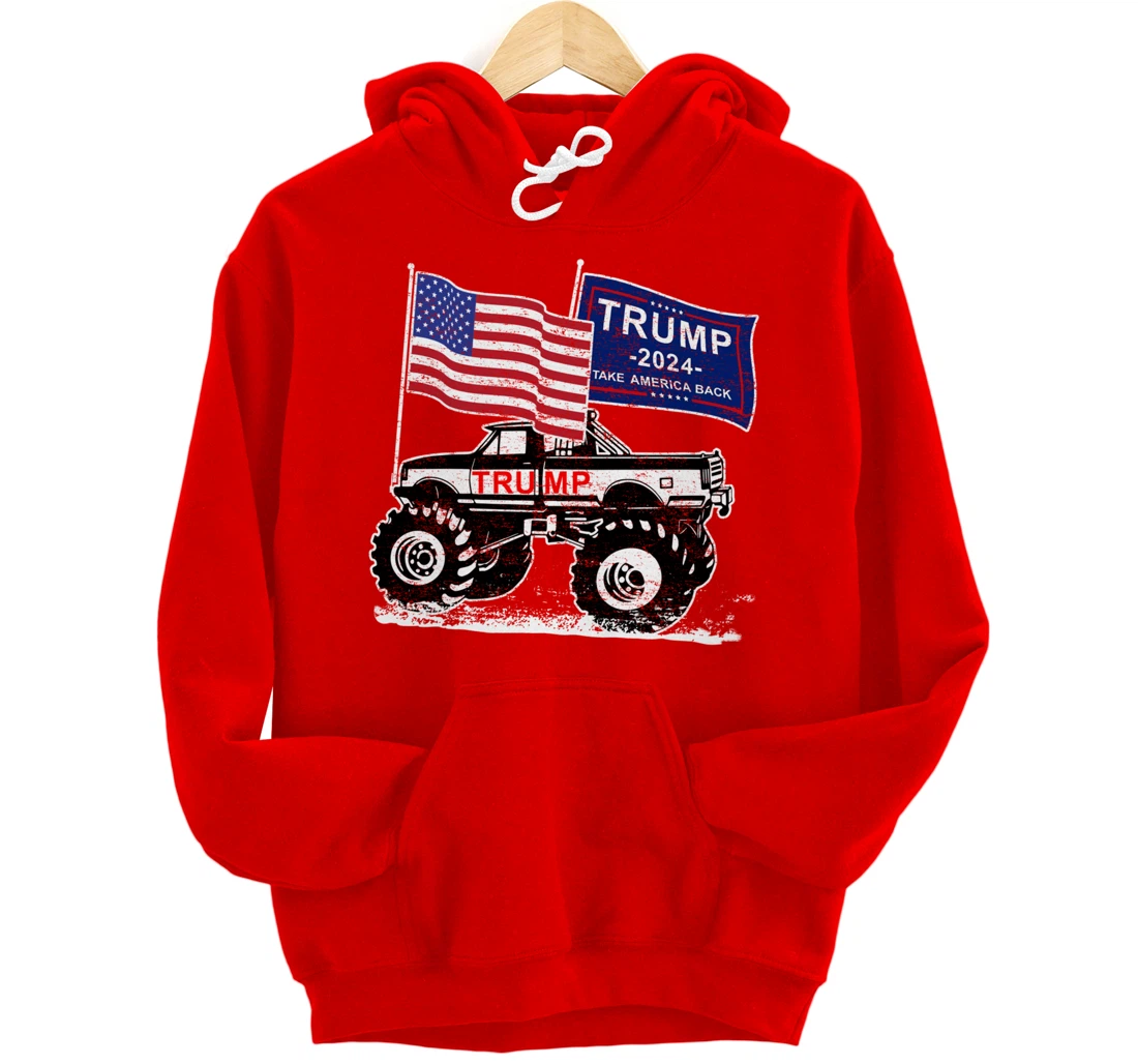 Trump Monster Truck Rally, Trump Flag, Trump 2024 Pullover Hoodie