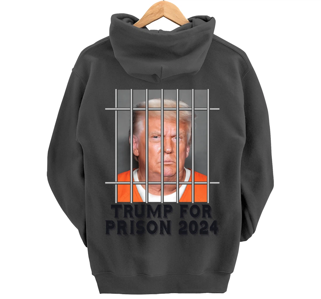 Trump Not Guilty Mugshot Orange Jumpsuit Parody Behind Bars Pullover Hoodie
