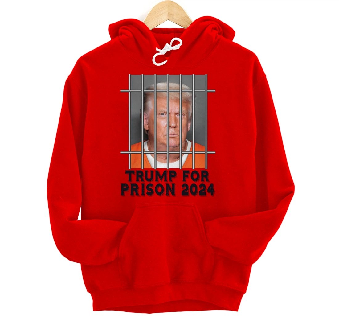 Trump Not Guilty Mugshot Orange Jumpsuit Parody Behind Bars Pullover Hoodie