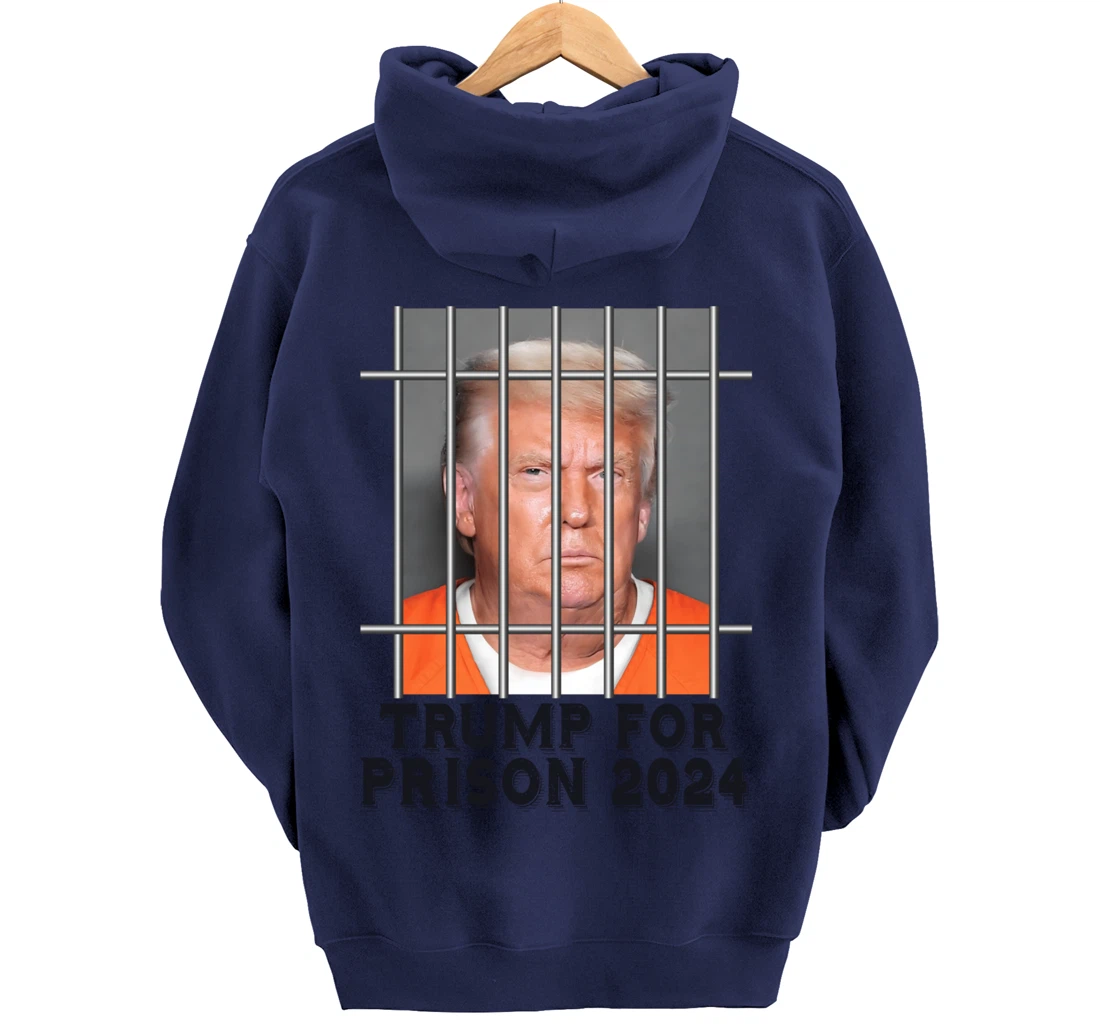 Trump Not Guilty Mugshot Orange Jumpsuit Parody Behind Bars Pullover Hoodie