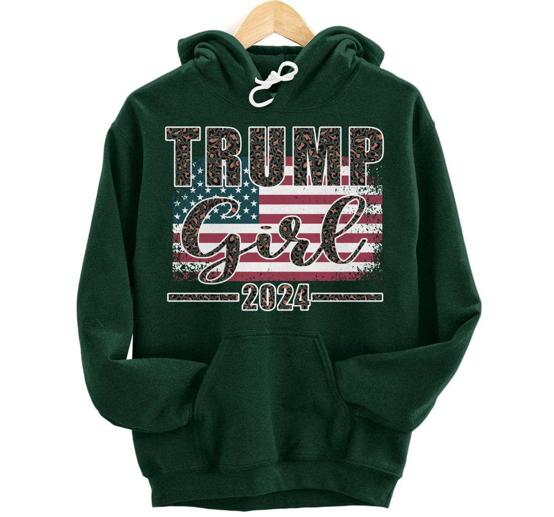 Trump Girl 2024 Pro Trump Supporter for Women Leopard Print Pullover Hoodie