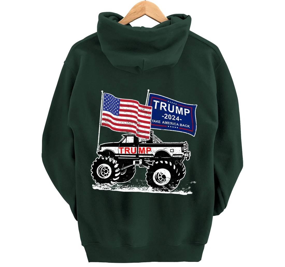Trump Monster Truck Rally, Trump Flag, Trump 2024 Pullover Hoodie