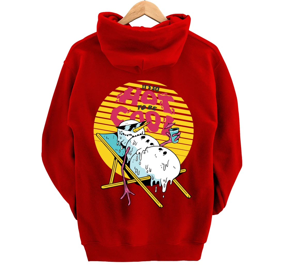 Snowman Summer Sand Beach Melting on Sun So Hot to Cool Down Pullover Hoodie