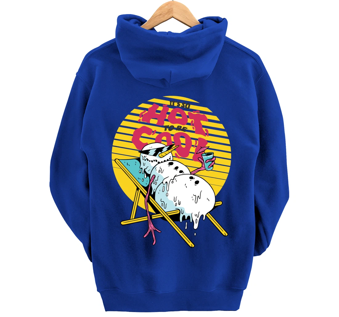 Snowman Summer Sand Beach Melting on Sun So Hot to Cool Down Pullover Hoodie