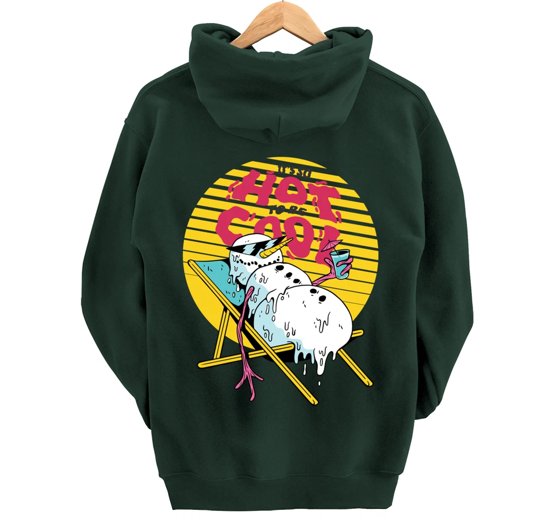 Snowman Summer Sand Beach Melting on Sun So Hot to Cool Down Pullover Hoodie