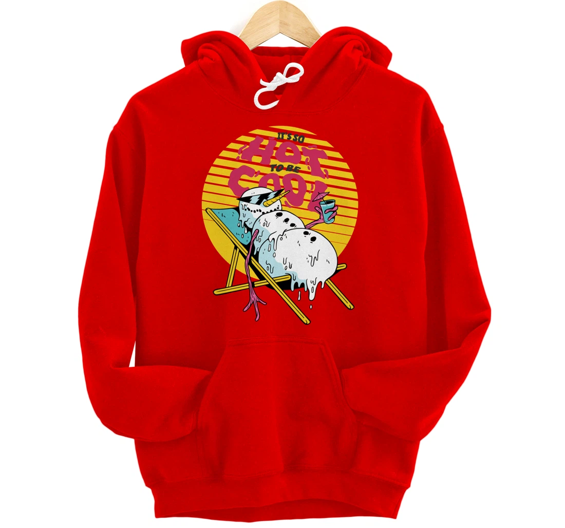 Snowman Summer Sand Beach Melting on Sun So Hot to Cool Down Pullover Hoodie