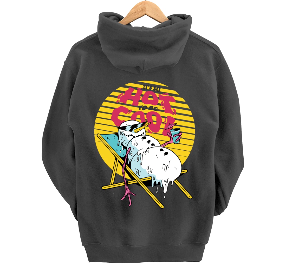 Snowman Summer Sand Beach Melting on Sun So Hot to Cool Down Pullover Hoodie