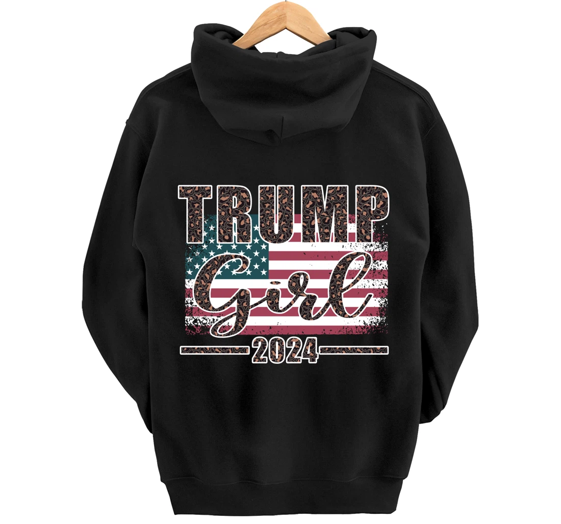 Trump Girl 2024 Pro Trump Supporter for Women Leopard Print Pullover Hoodie