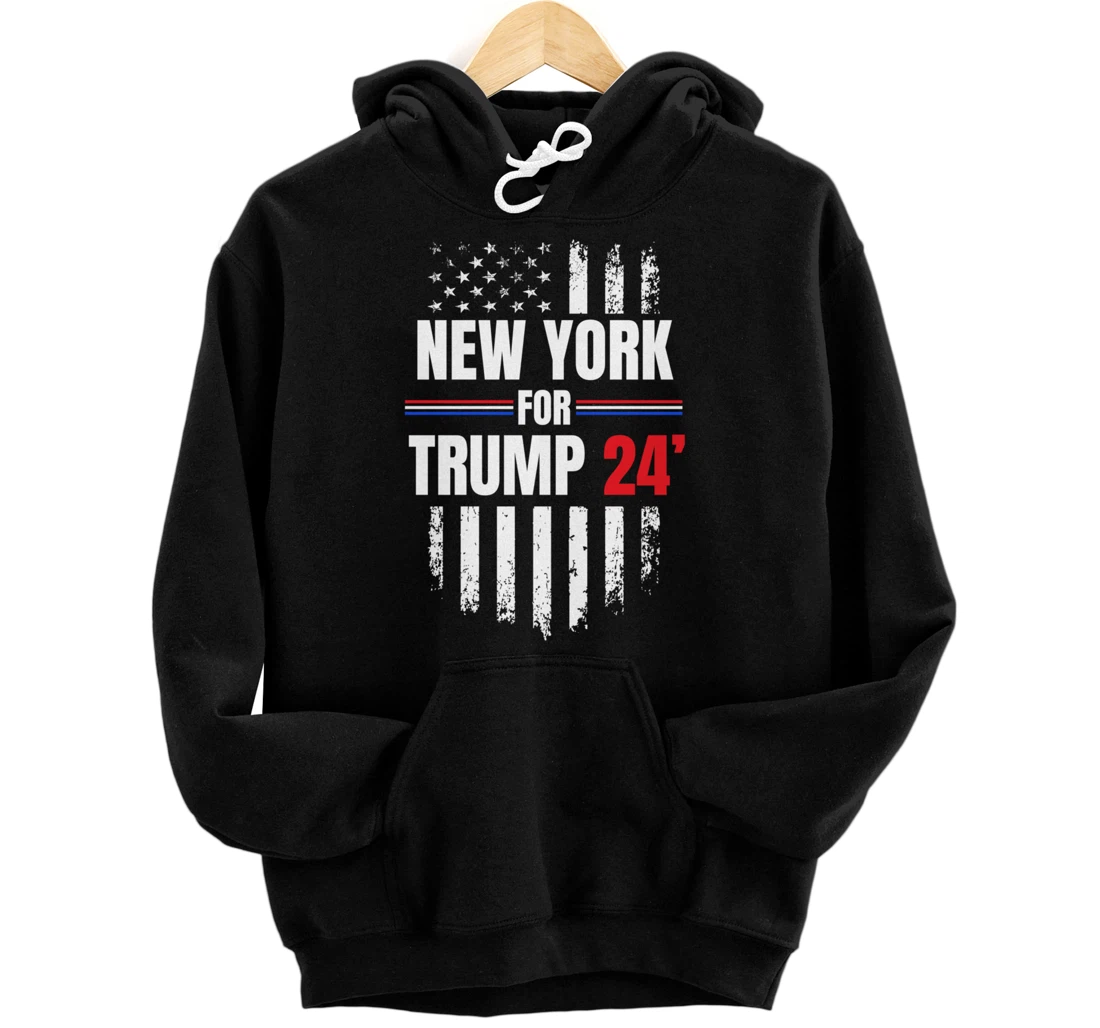 New York For Trump 2024 American Flag Pullover Hoodie