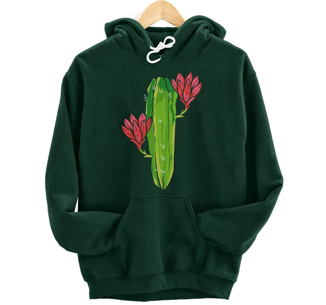 Red Flower Cactus Gardener or Plant Lover Pullover Hoodie