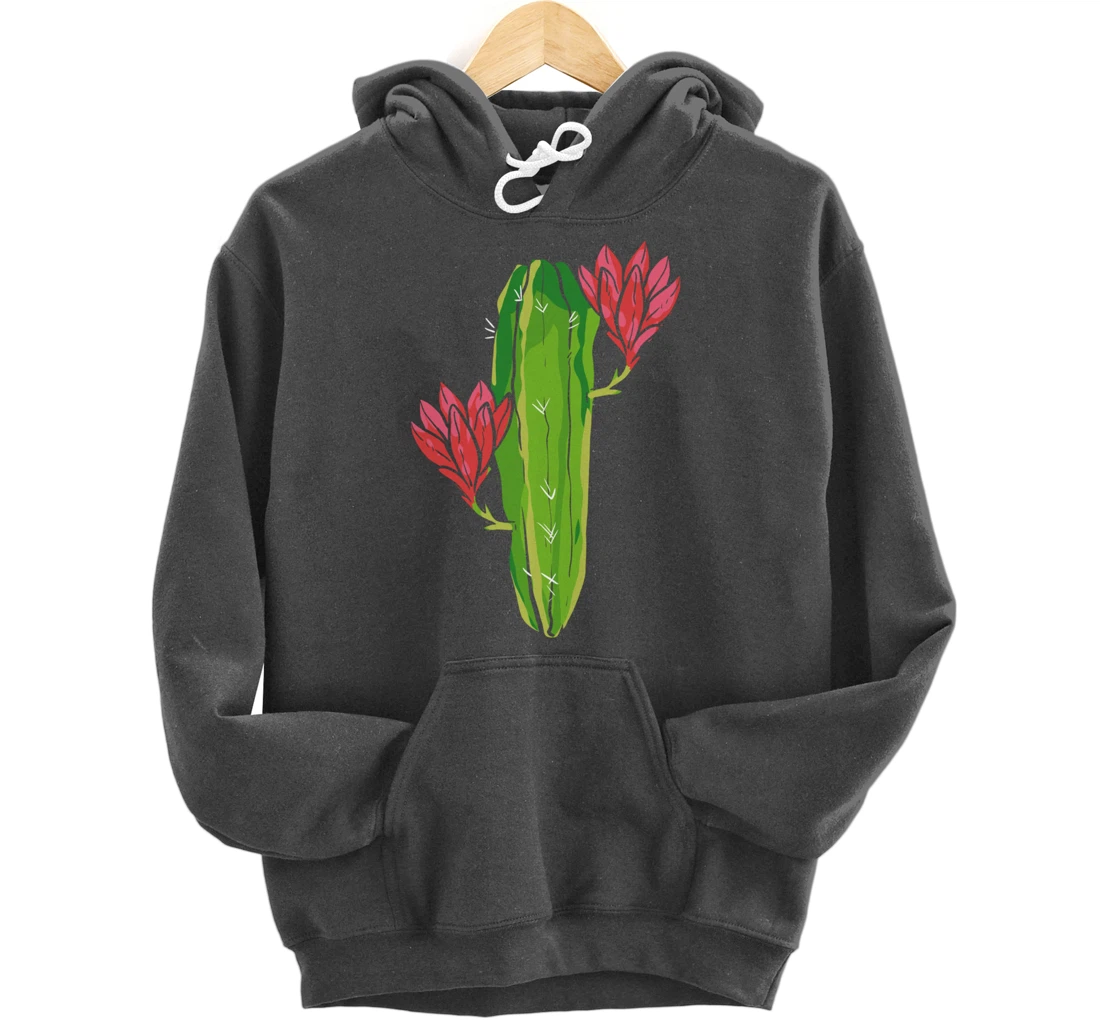 Red Flower Cactus Gardener or Plant Lover Pullover Hoodie
