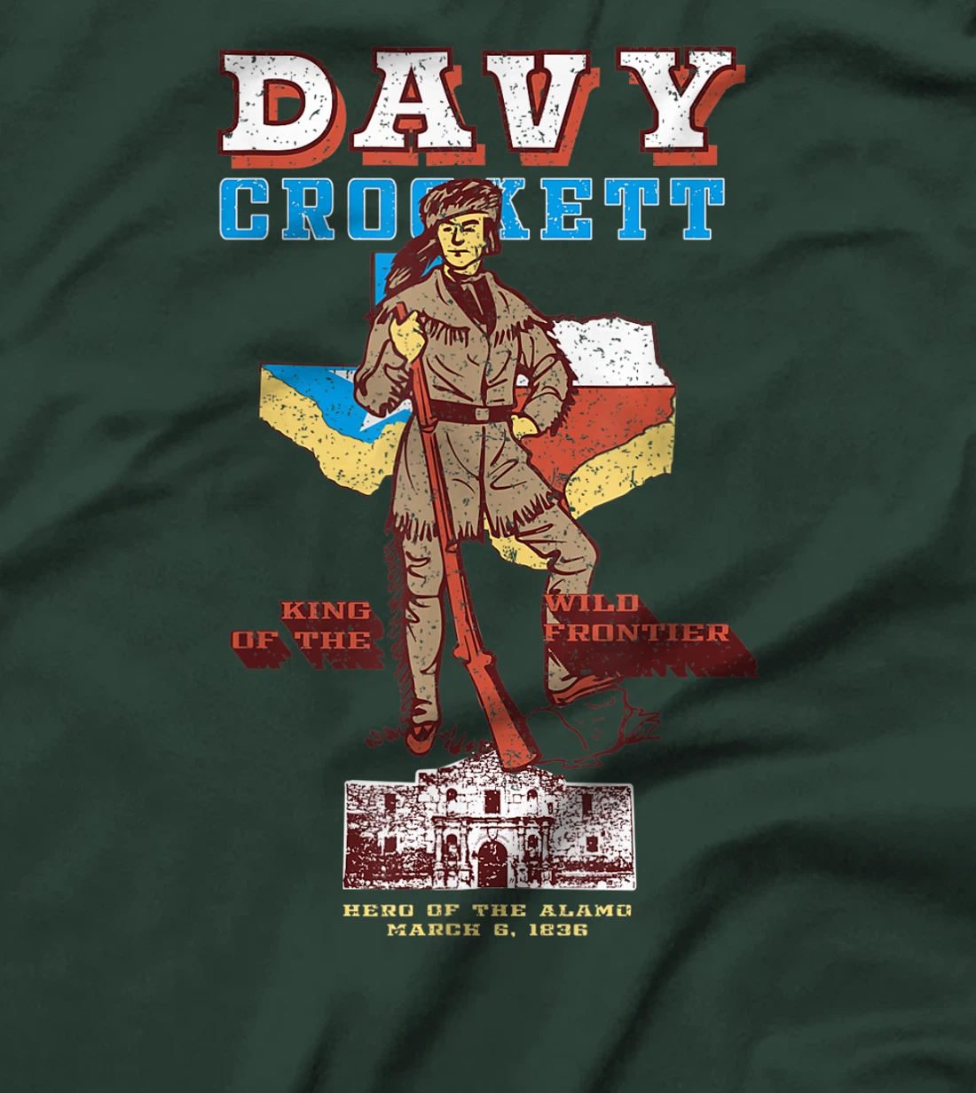 Davy Crockett Texas Alamo Cowboy Vintage Souvenir T-Shirt