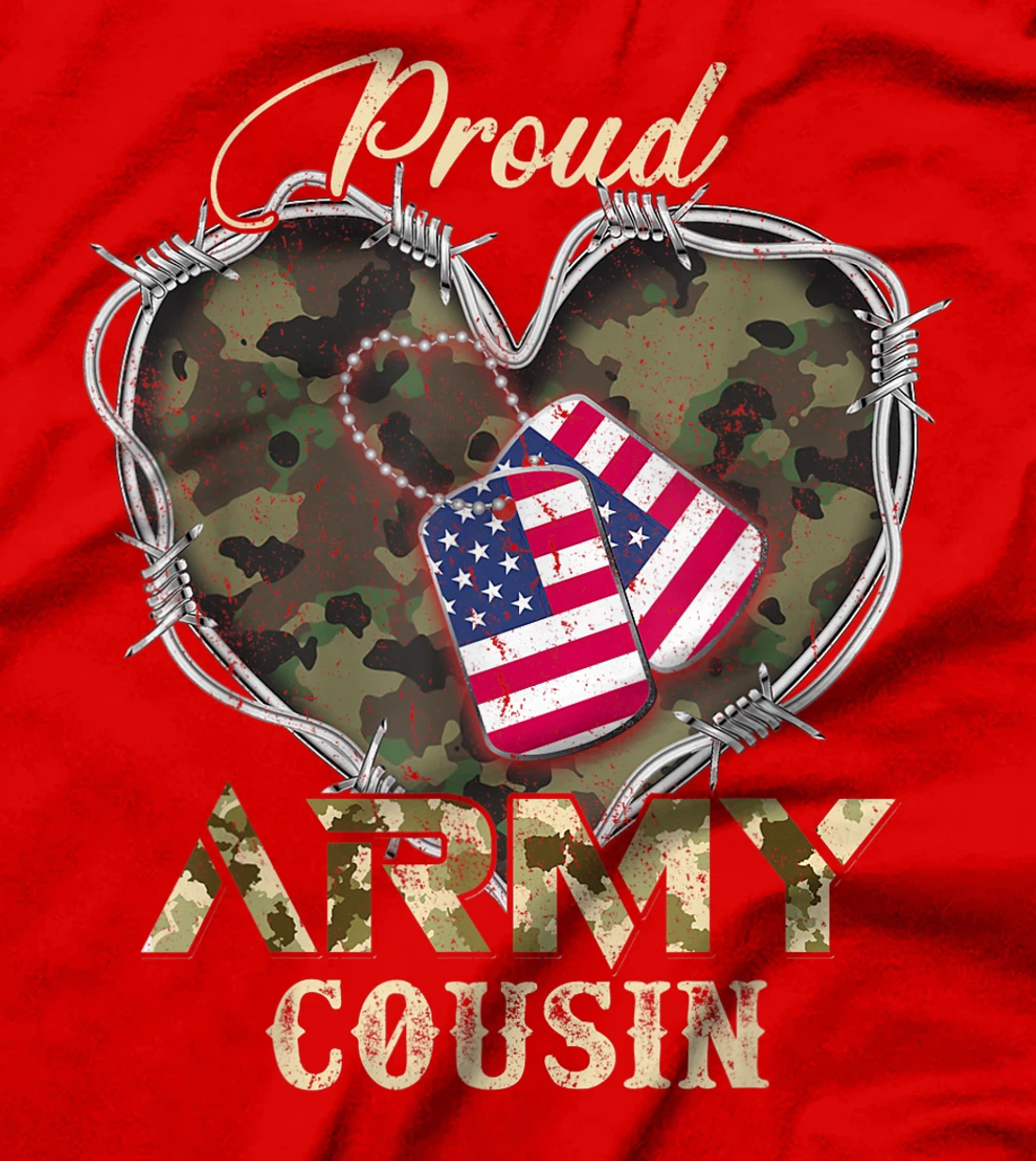 Proud Army Cousin With Heart American Flag For Veteran T-Shirt