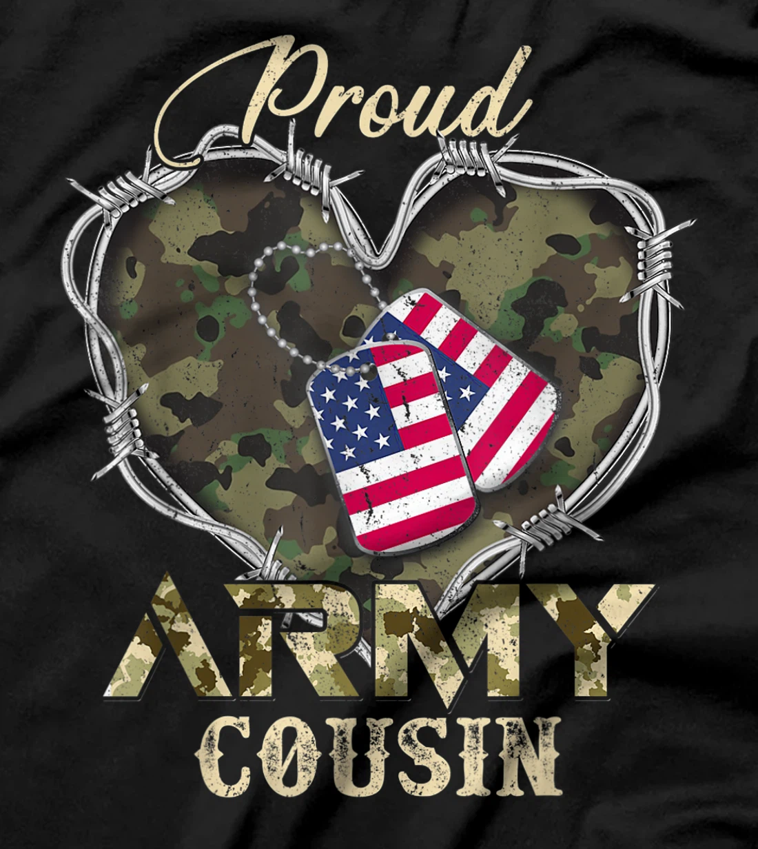 Proud Army Cousin With Heart American Flag For Veteran T-Shirt