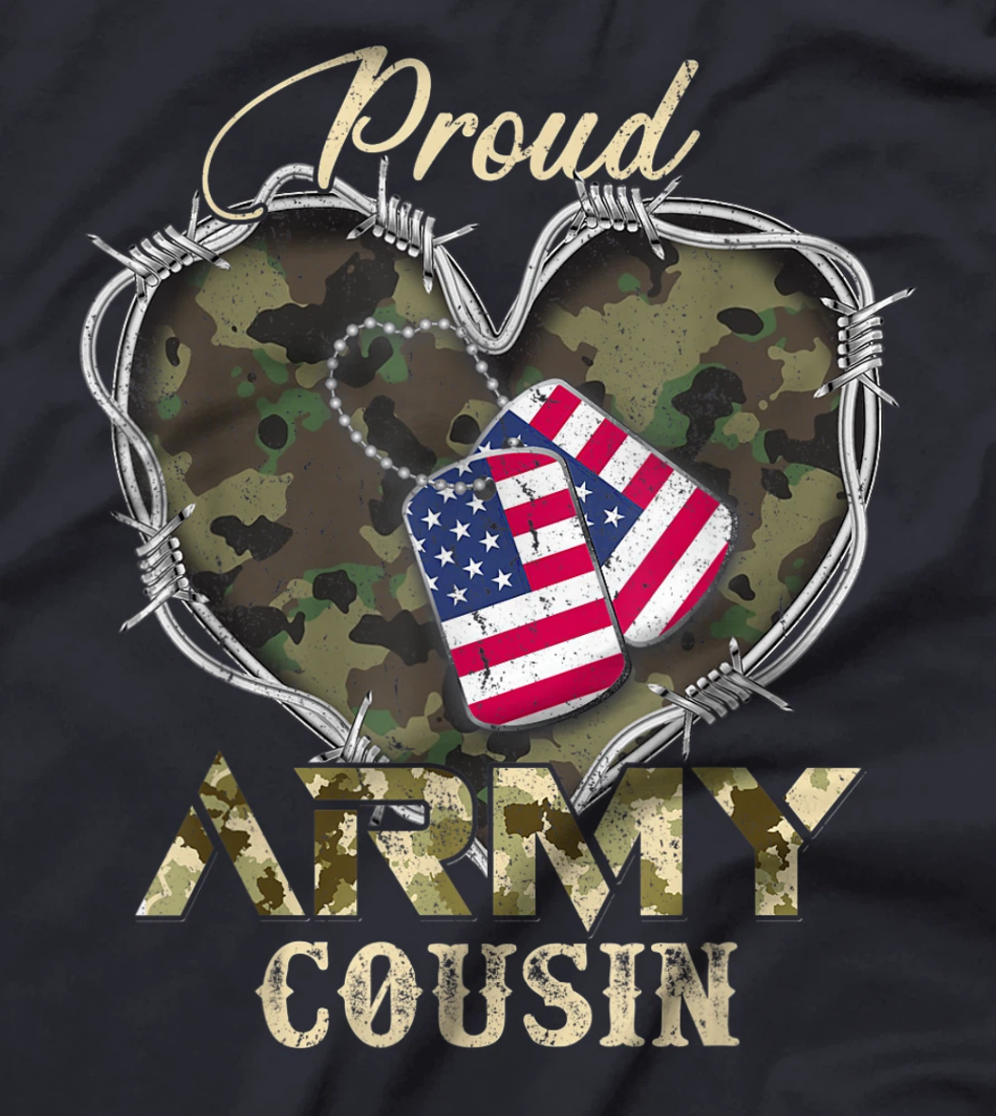 Proud Army Cousin With Heart American Flag For Veteran T-Shirt