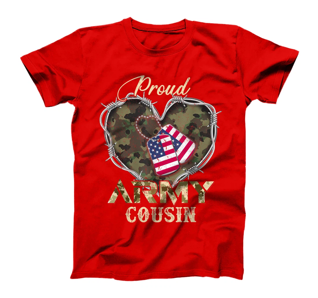Proud Army Cousin With Heart American Flag For Veteran T-Shirt
