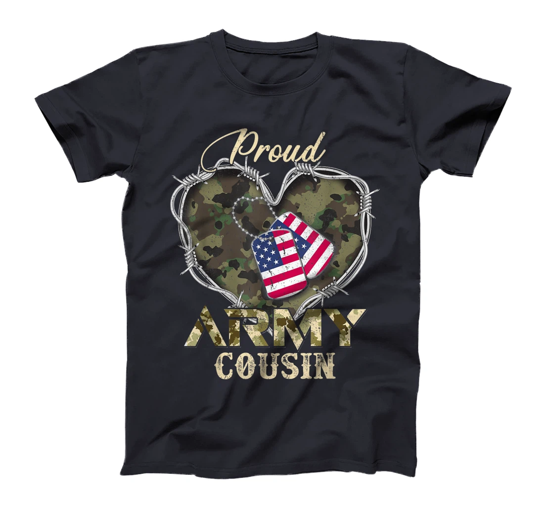 Proud Army Cousin With Heart American Flag For Veteran T-Shirt