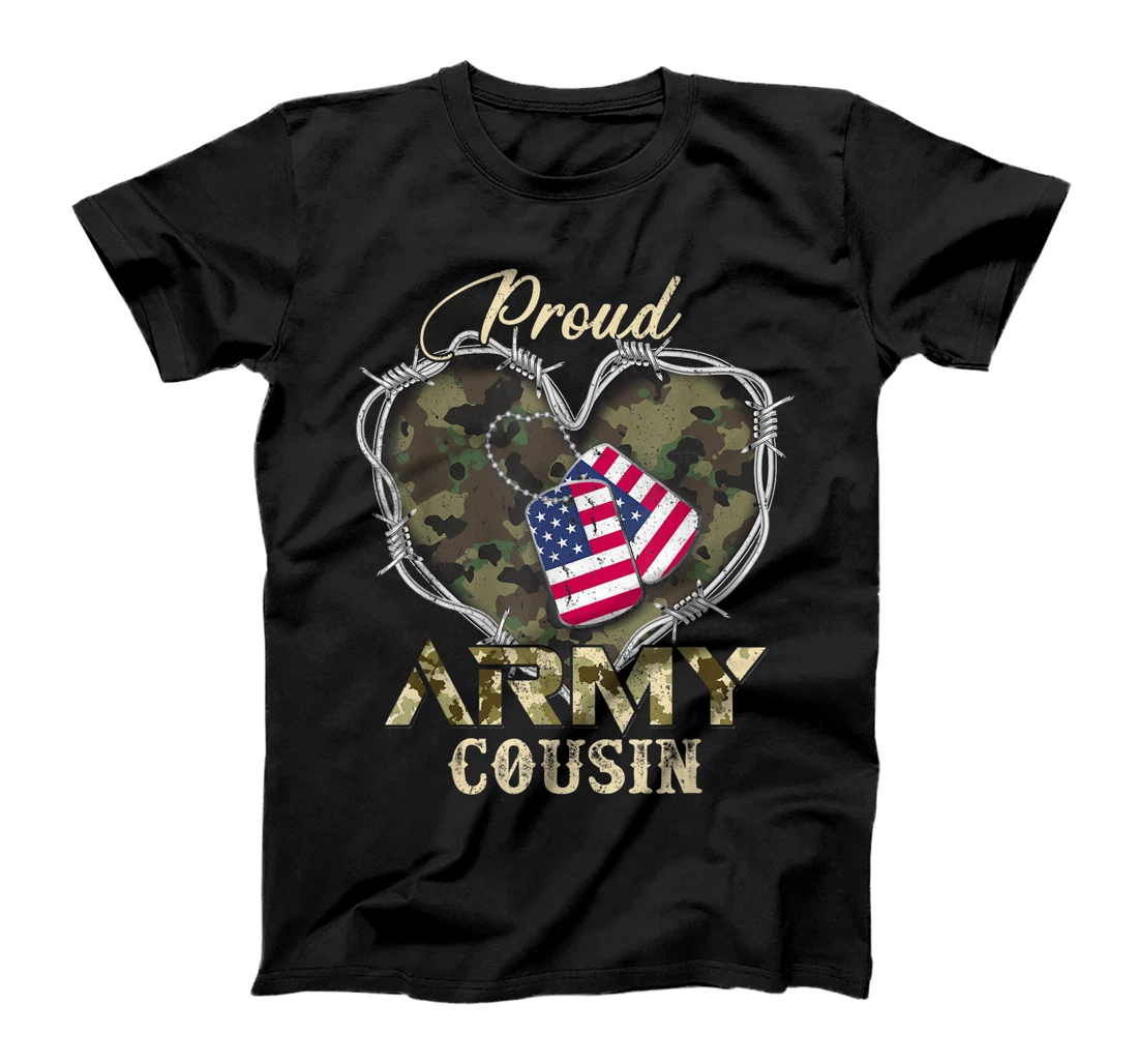Proud Army Cousin With Heart American Flag For Veteran T-Shirt
