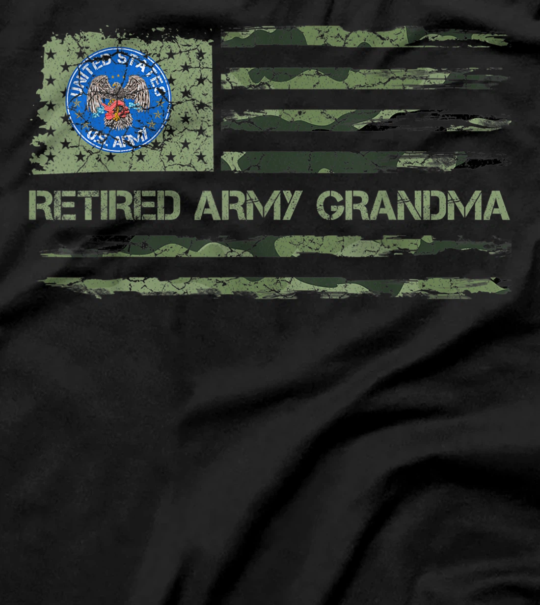 Vintage USA American Camo Flag Retired Army Veteran Grandma T-Shirt