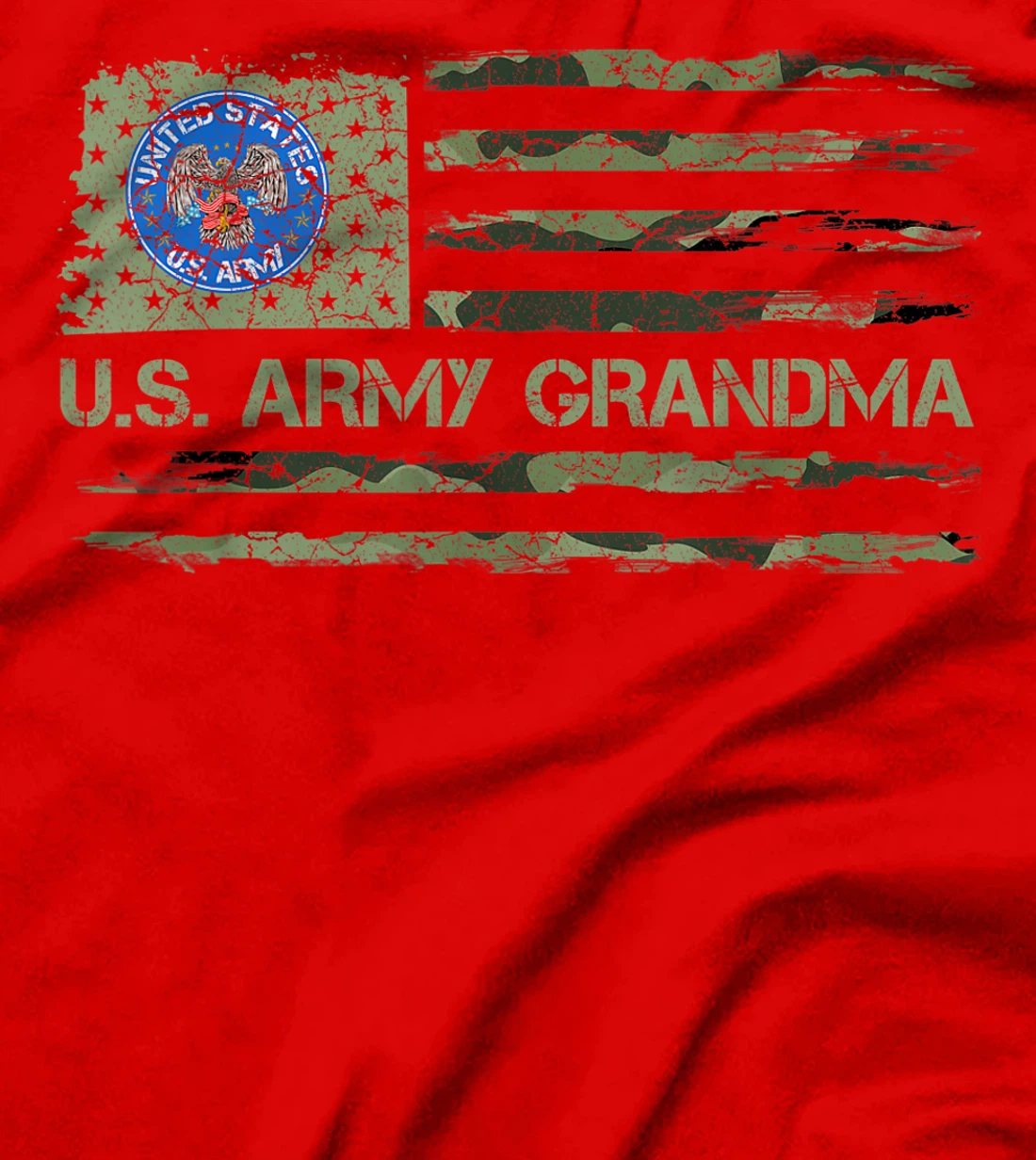 Vintage USA American Camo Flag Proud US Army Veteran Grandma T-Shirt
