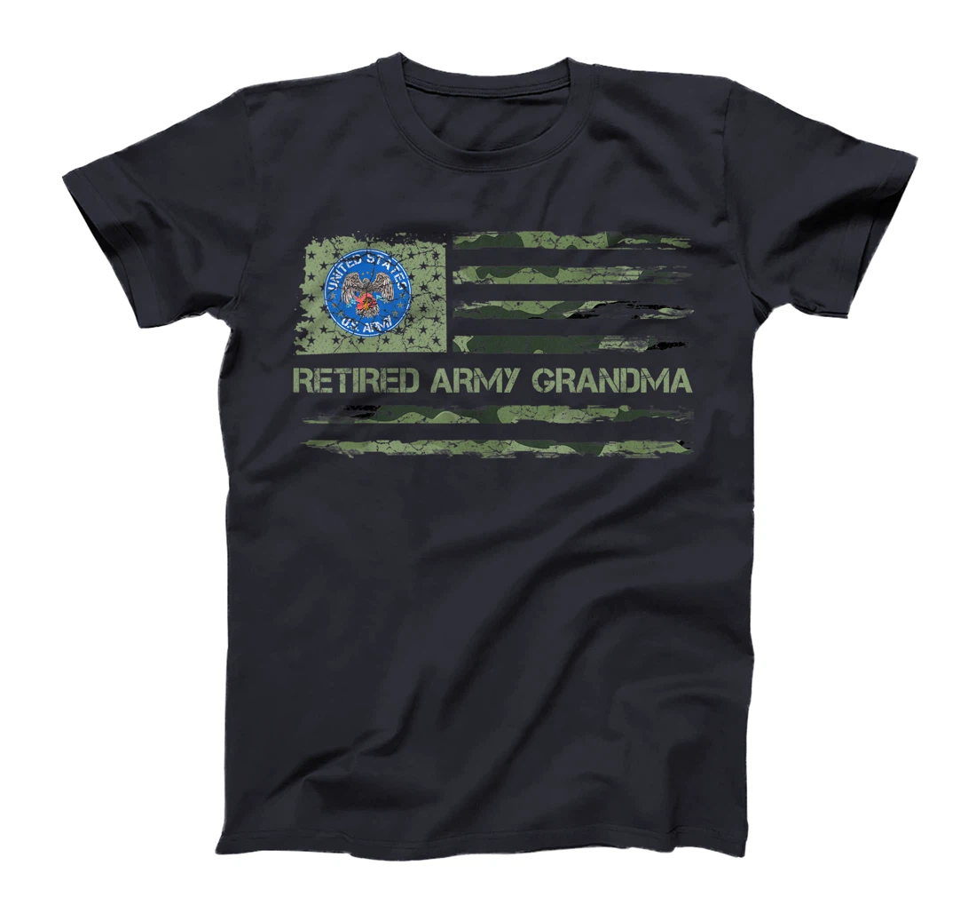 Vintage USA American Camo Flag Retired Army Veteran Grandma T-Shirt