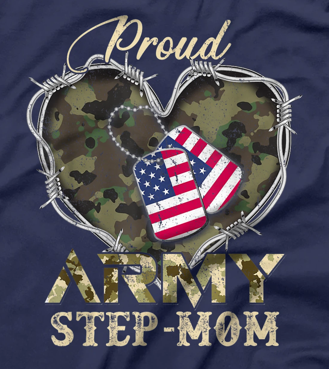 Proud Army Step-Mom With Heart American Flag For Veteran T-Shirt