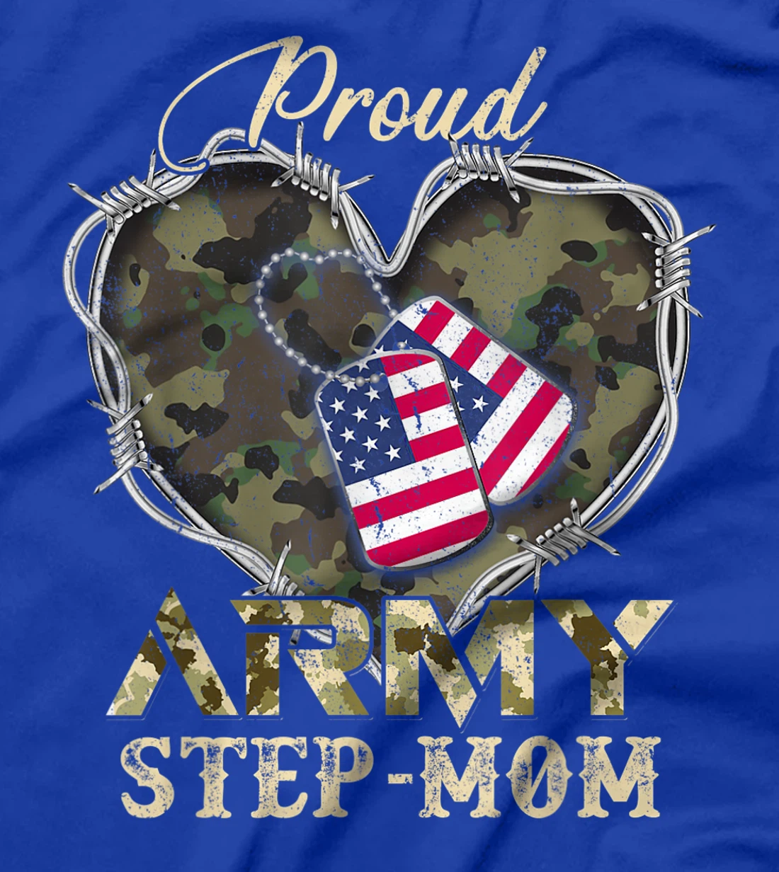 Proud Army Step-Mom With Heart American Flag For Veteran T-Shirt