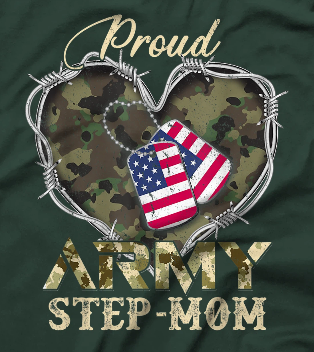 Proud Army Step-Mom With Heart American Flag For Veteran T-Shirt