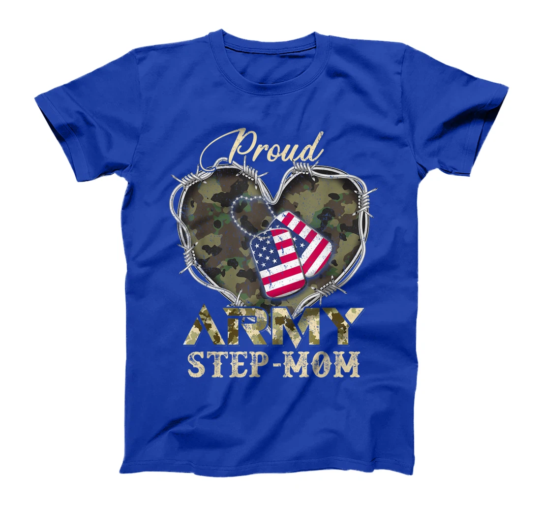 Proud Army Step-Mom With Heart American Flag For Veteran T-Shirt