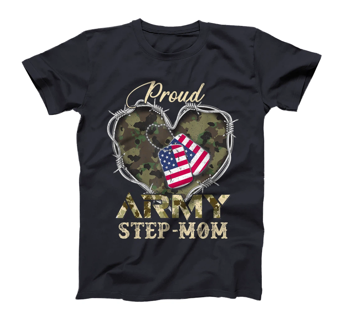Proud Army Step-Mom With Heart American Flag For Veteran T-Shirt