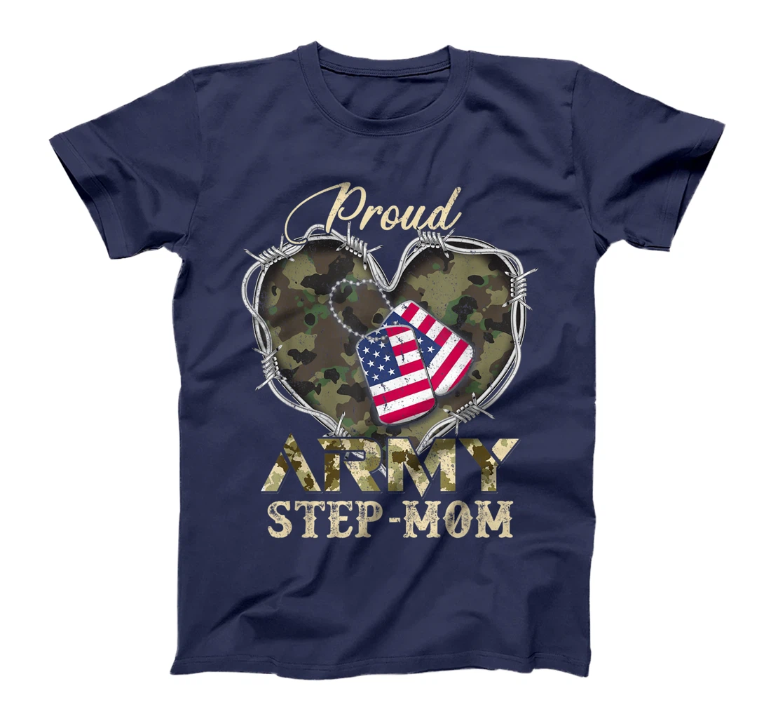 Proud Army Step-Mom With Heart American Flag For Veteran T-Shirt