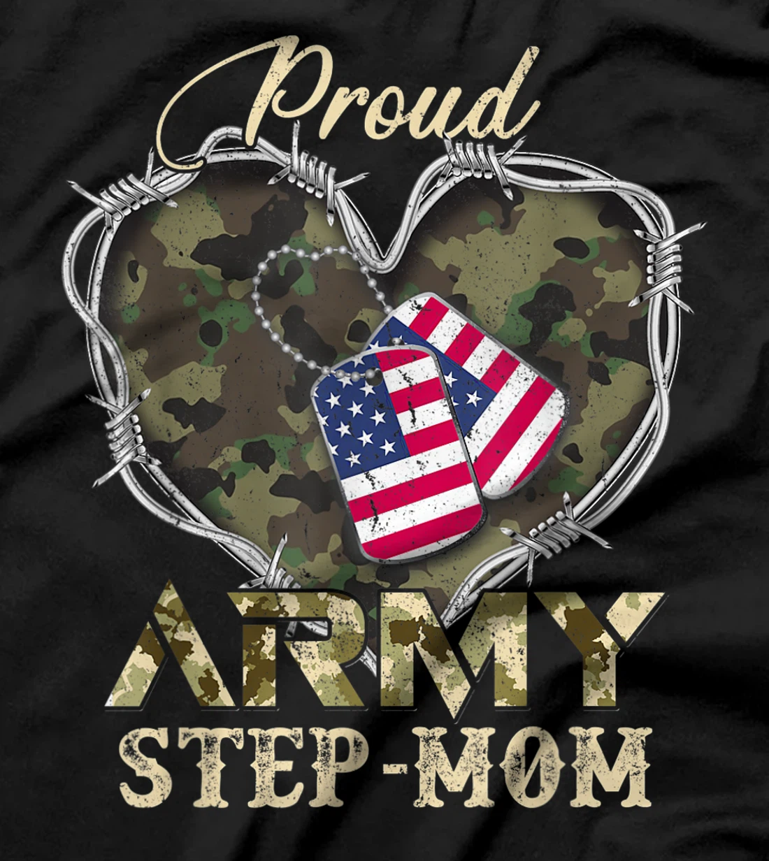 Proud Army Step-Mom With Heart American Flag For Veteran T-Shirt
