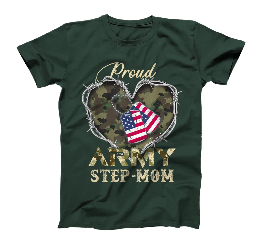 Proud Army Step-Mom With Heart American Flag For Veteran T-Shirt