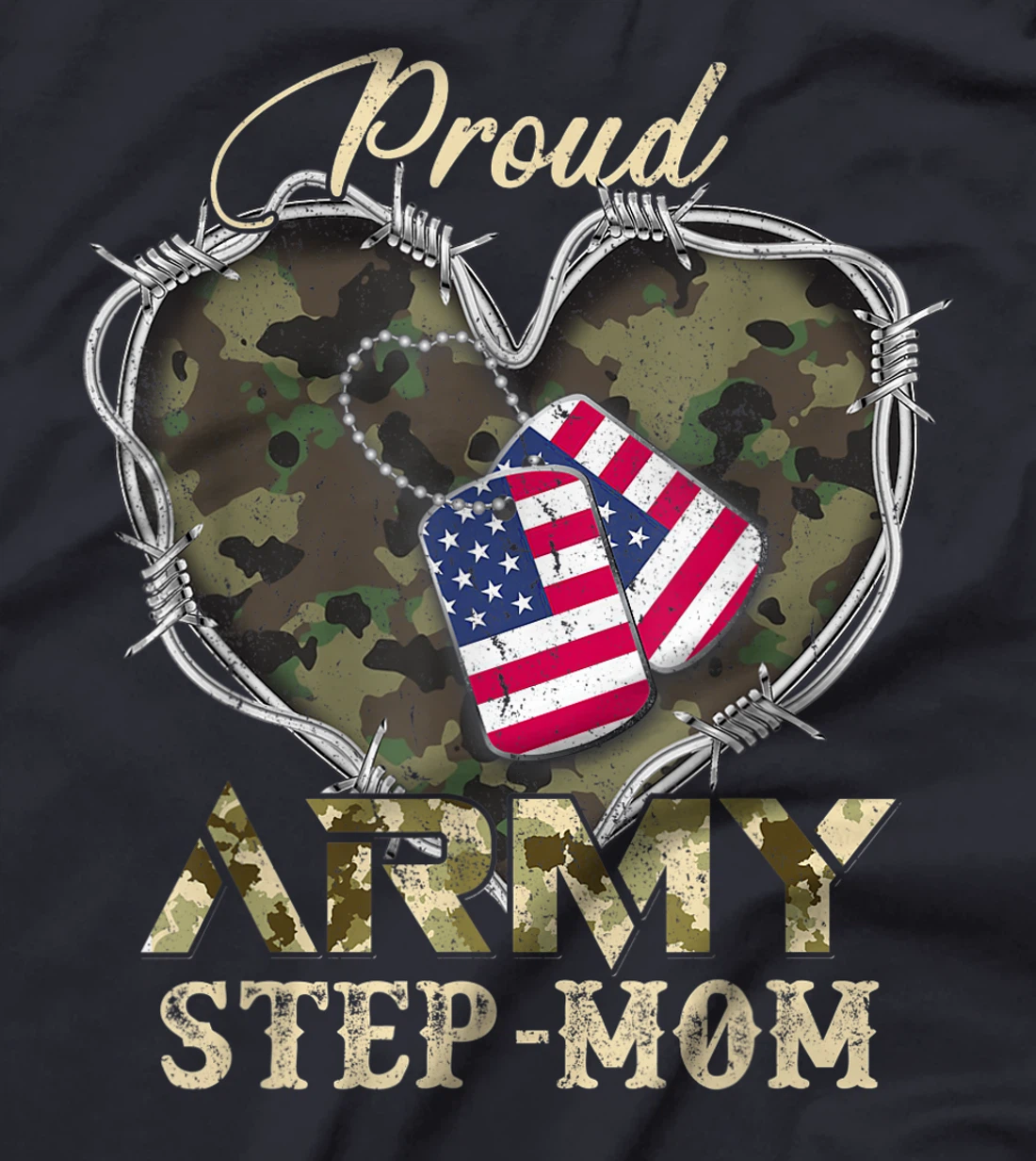 Proud Army Step-Mom With Heart American Flag For Veteran T-Shirt