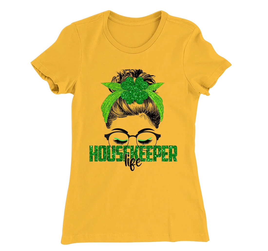 Womens Lucky Housekeeper St Patricks Day Irish Shamrock Nurse T-Shirt, Women T-Shirt