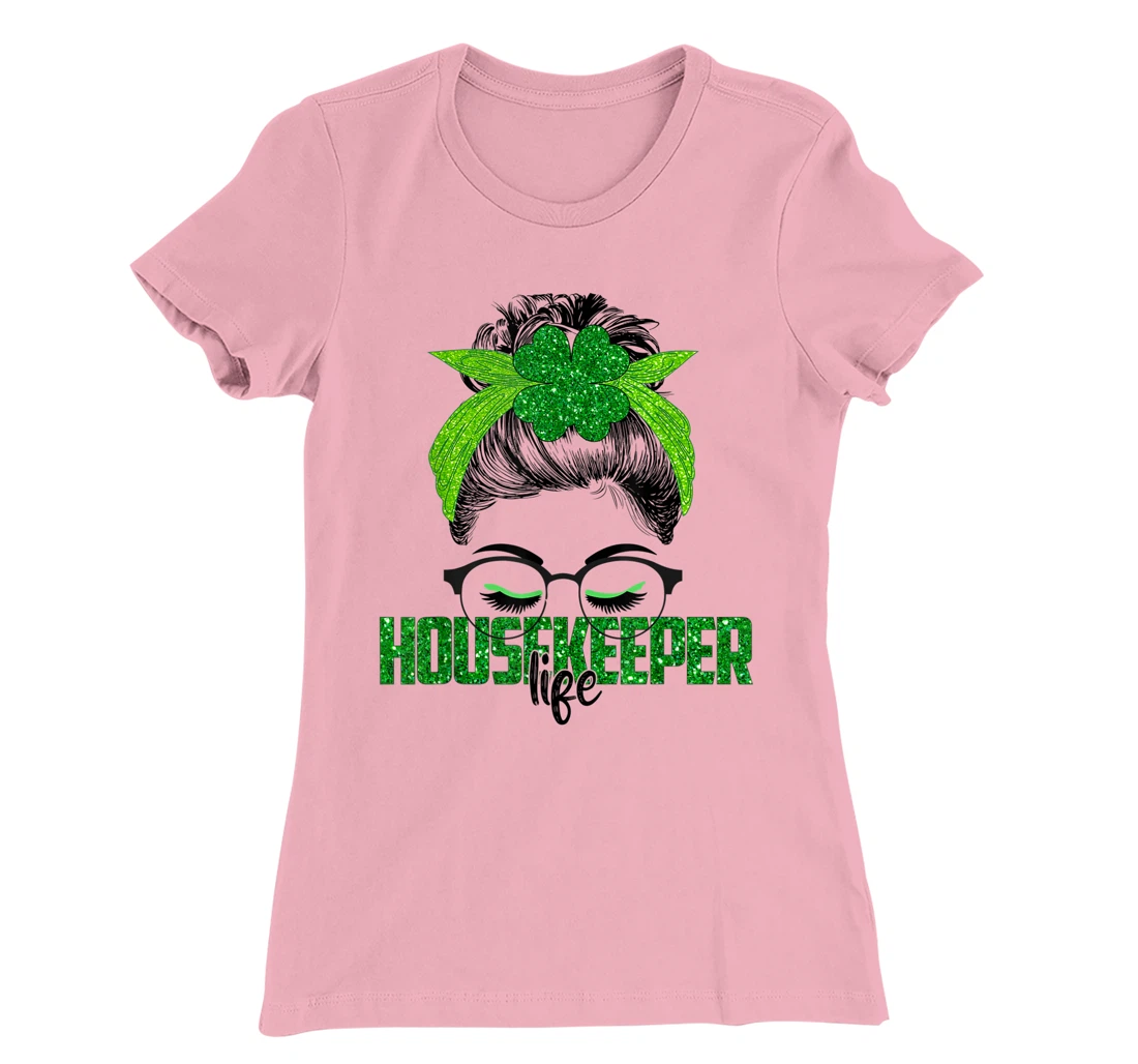 Womens Lucky Housekeeper St Patricks Day Irish Shamrock Nurse T-Shirt, Women T-Shirt