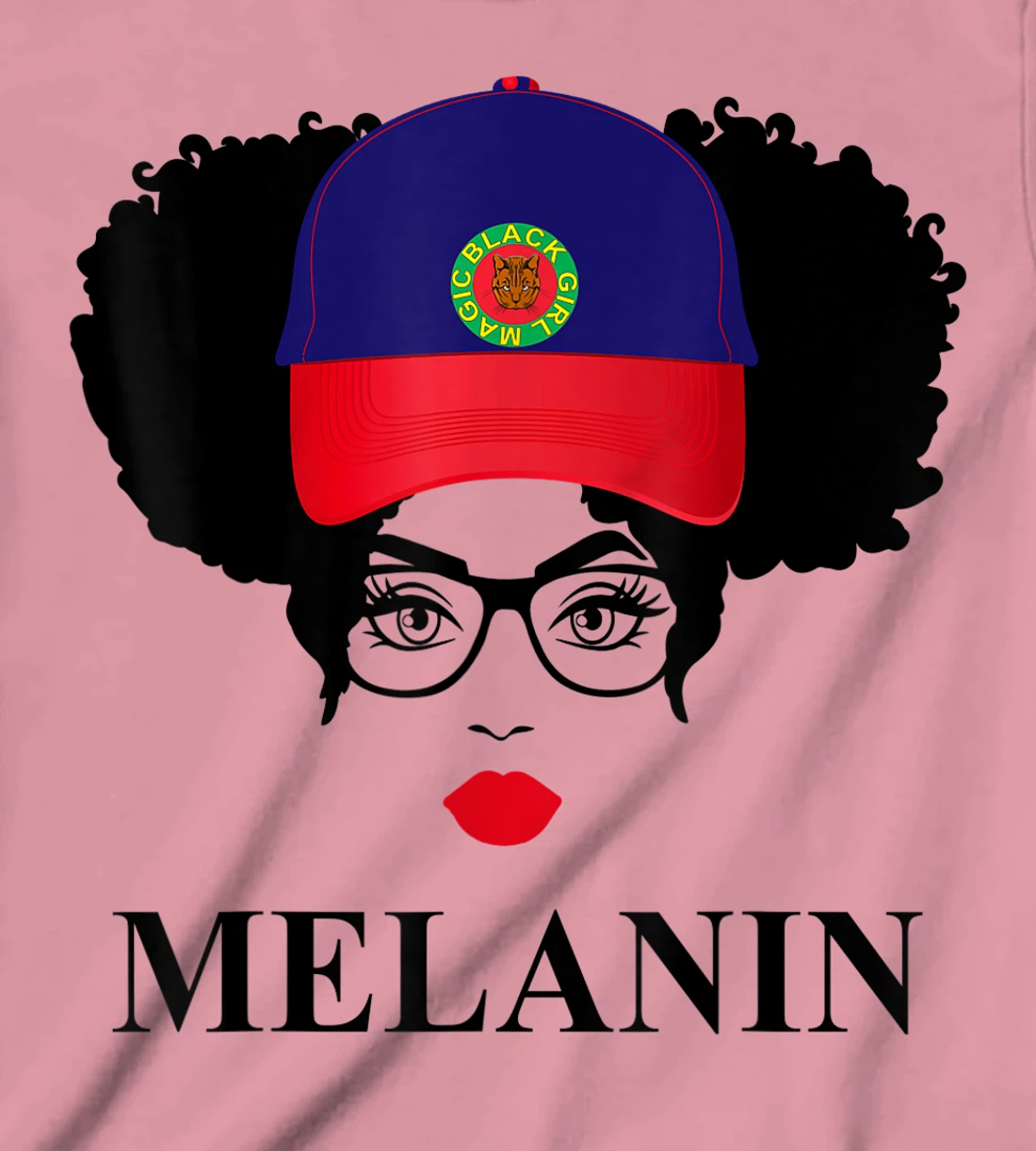 Womens Gifts Afro Diva Red Lips Cap Black Girl Magic Puff Melanin T-Shirt, Kid T-Shirt and Women T-Shirt