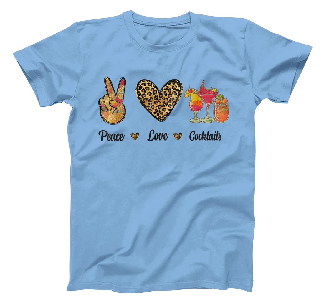 Womens Peace Love Cocktails Tropical Juices Drinks Lover Leopard T-Shirt, Women T-Shirt
