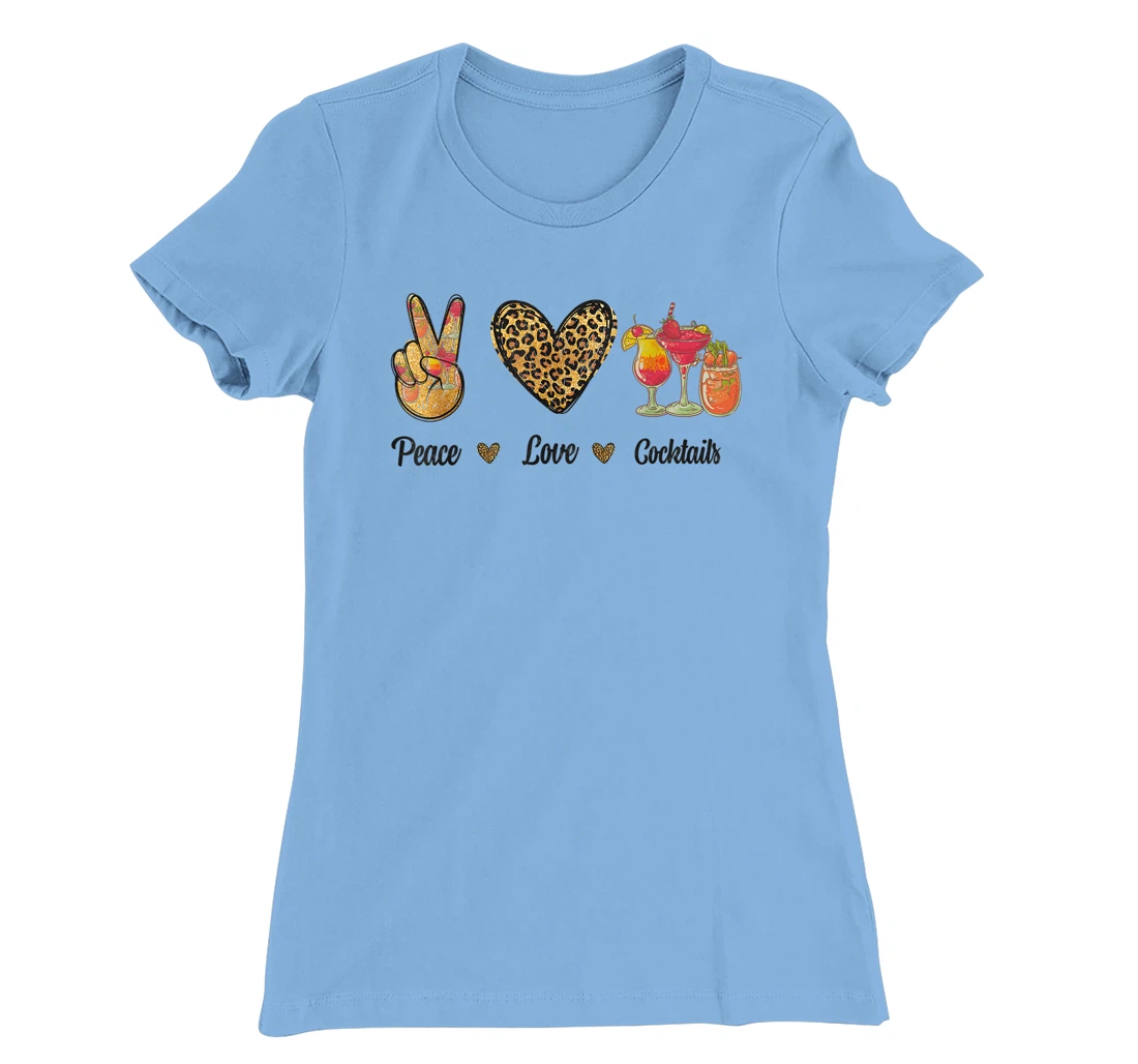 Womens Peace Love Cocktails Tropical Juices Drinks Lover Leopard T-Shirt, Women T-Shirt